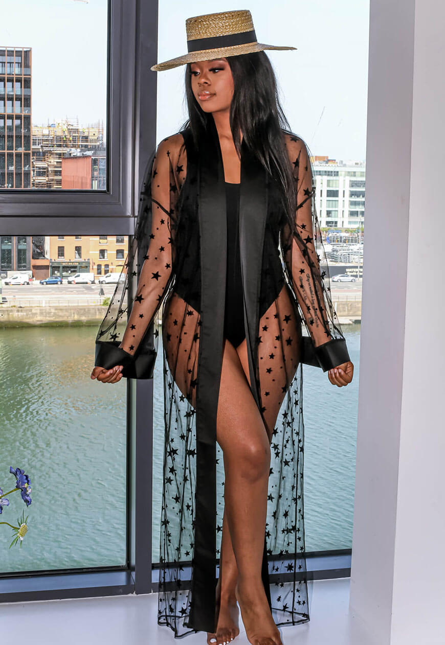 Black Sheer Star Kimono main- SETSOFRAN