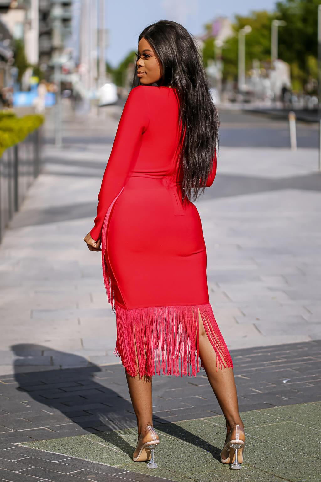 Red Fringe Bandage Dress - SETSOFRAN
