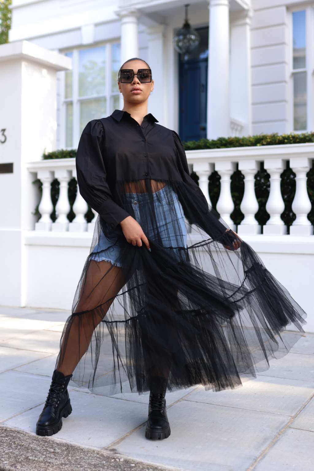 COS The Sheer Tulle Dress in BLACK