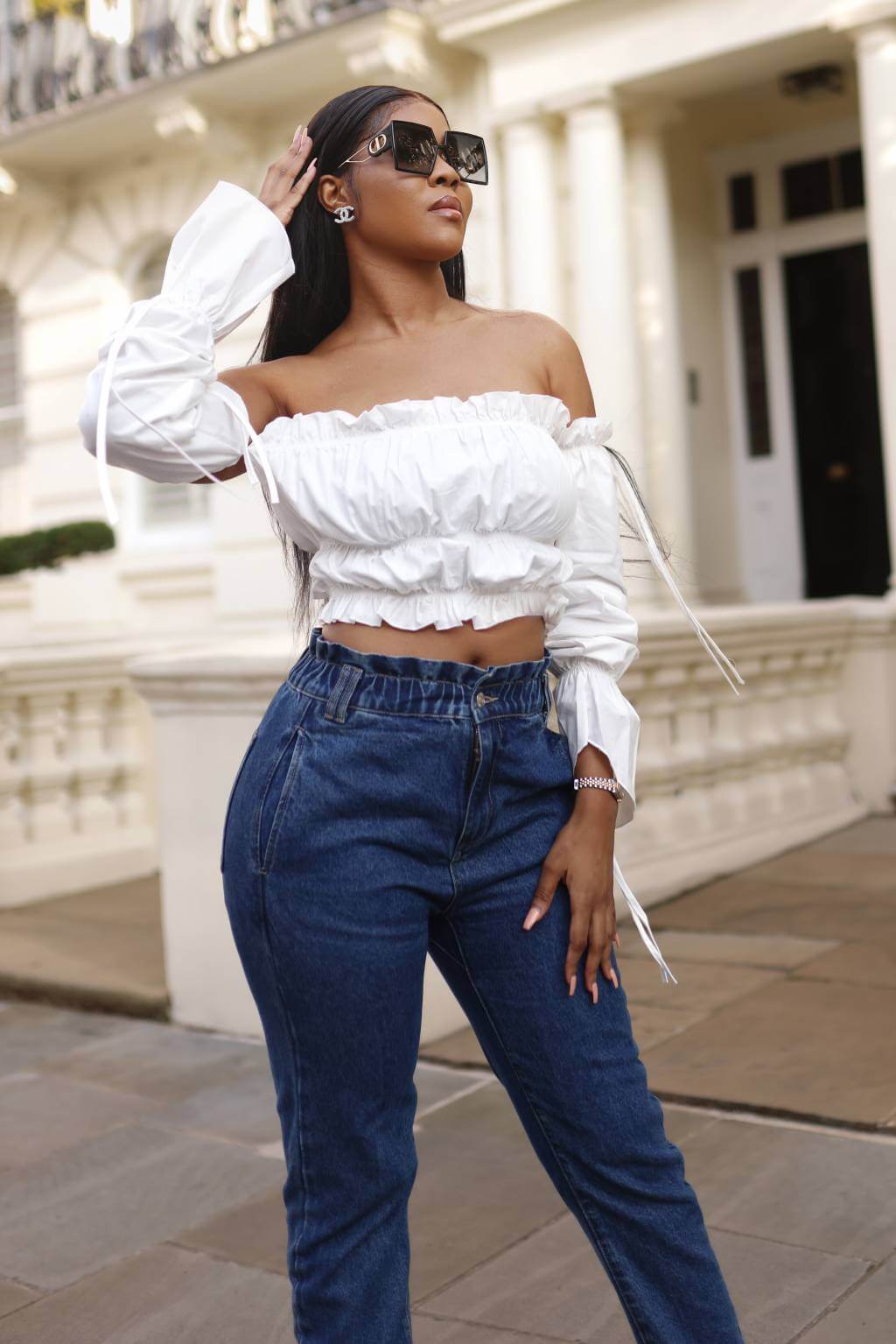 Ruffle crop top store off shoulder