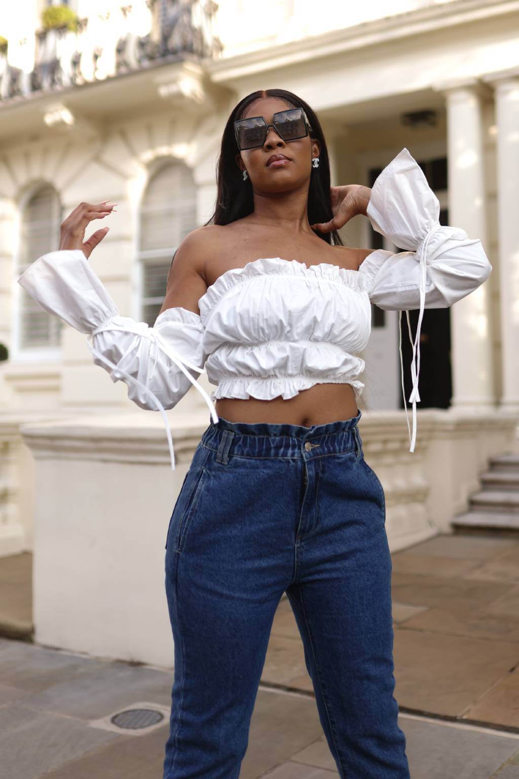 Off shoulder white ruffle crop top Clearance